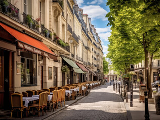Fototapeta na wymiar Colorful image of the streets of Paris in the summertime