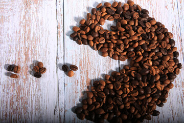 coffee beans on wood background