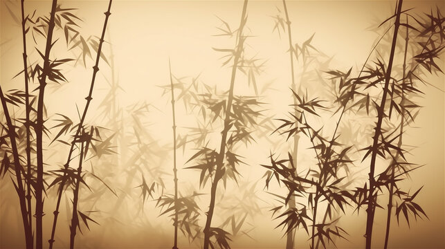 Chinese Zen bamboo silhouettes background