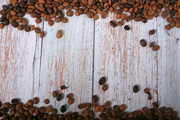 coffee beans on wood background