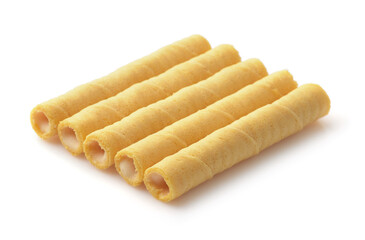 Row of creamy wafer rolls