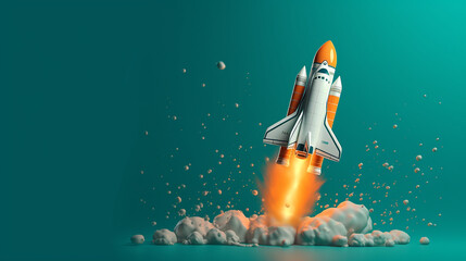 Generative AI. Cartoon space ship rocket taking off