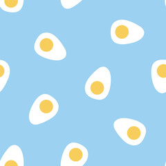 Blue seamless pattern with cute boiled eggs