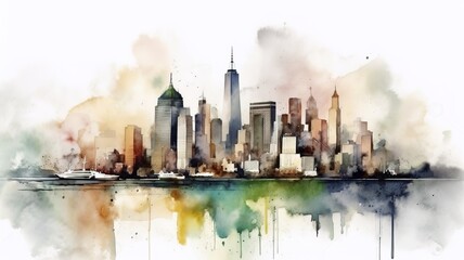 a beautiful painting of a city painted with watercolors