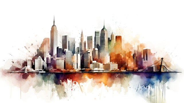 a beautiful painting of a city painted with watercolors