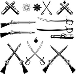 antique firearms and swords,vector illustration