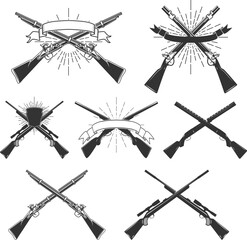 Crossed hunting rifles and guns. Design element for emblem, sign.