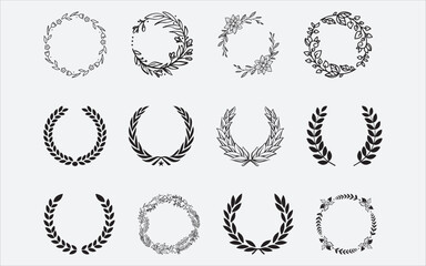 Wreath Vector Art, Icons, and Graphics for Free Download, Laurel Wreath Vector Set Stock Illustration 