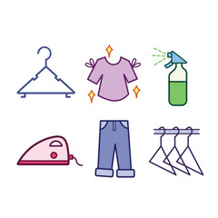 Wardrobe personal clothing vector icon colored set outline isolated on square white background. Simple flat cartoon outlined drawing.