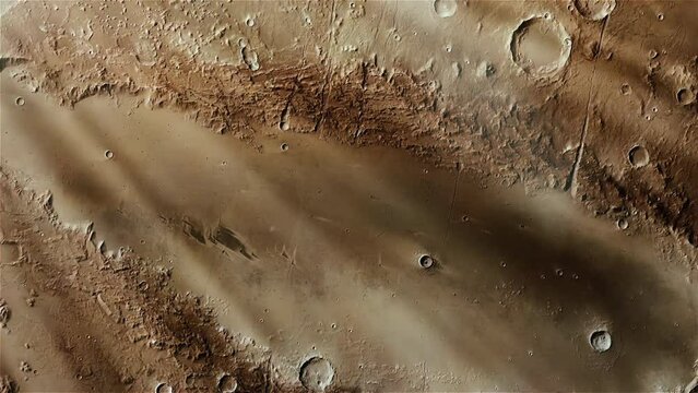 Orcus Patera Mysterious Elongated Crater on the Surface of the Planet Mars. Elements of this Video furnished by NASA. 4K.