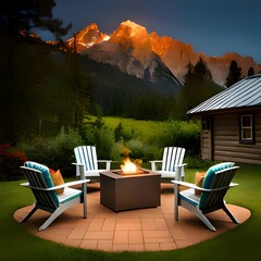 Vibrant late summer night scene featuring a captivating 'Fiery Serenade' in an outdoor fire pit. AI-generated photo captures the mesmerizing dance of flames, creating a warm and relaxing ambiance.