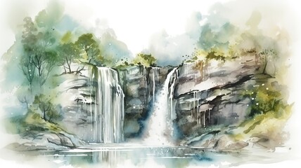 a beautiful painting of a waterfall painted with watercolors