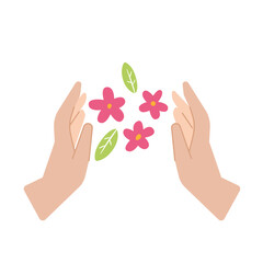 hand holding sprigs with flowers and leaves