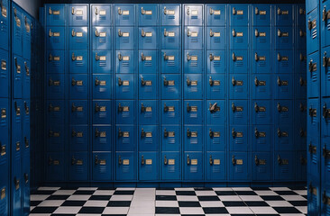 vintage blue lockers in a gymnasium. generative ai