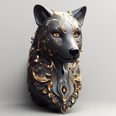 Artistic Image of a Black Panter with Gold Ornaments - AI Generated