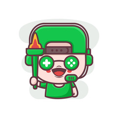 cute gamer cartoon with torch