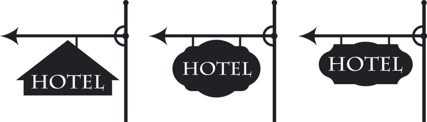 Hotel signboard logo.  Isolated hotel signboard on white background