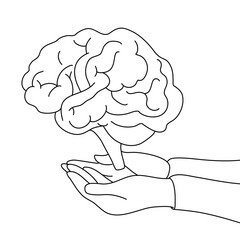 human brain with hands