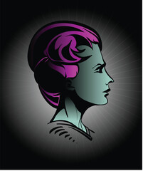 Hand drawn beautiful young woman. Cute girl with long hair. Sketch. Beautiful woman face