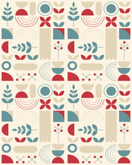 Geometric pattern in trendy retro brutalist style. Abstract shapes and retro colors. Vector illustration