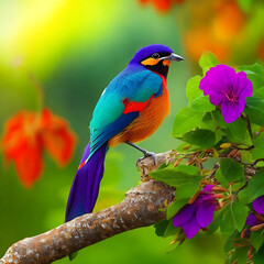 A colorful bird on a branch
