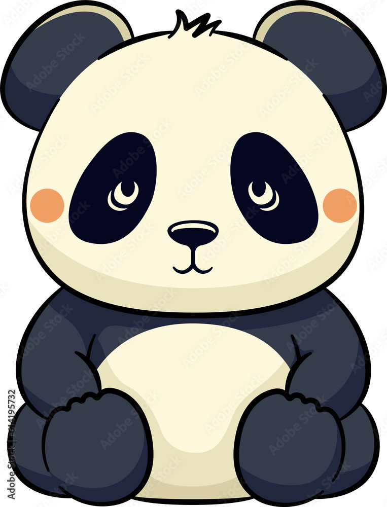 Poster panda cartoon cute with outline