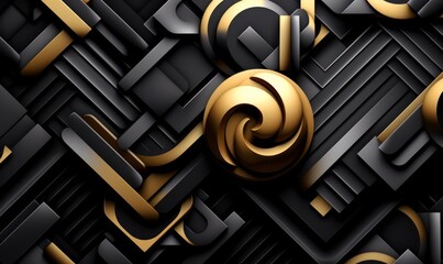 Abstract geometric wallpaper. Creative gold and black banner. For banner, postcard, book illustration.