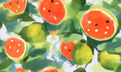 Watermelon textured wallpaper. Creative summer seamless surface pattern. For fabric design, card.