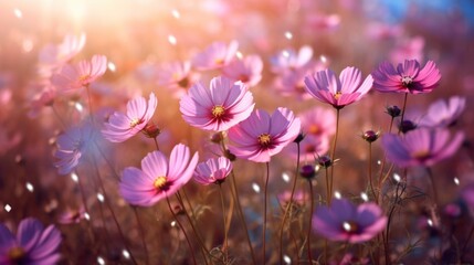 Fototapeta na wymiar Colorful cosmos flower background. Illustration AI Generative