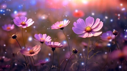 Obraz na płótnie Canvas Colorful cosmos flower background. Illustration AI Generative