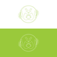 panda leaf logo design,panda logo template,Cute panda face,Love panda logo. cute Panda Logo design vector template. animal, asia, bamboo, heart, character, china, bear, black, pet, safari.