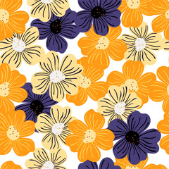 Big bud chamomile flower seamless pattern in simple style. Cute stylized flowers background.