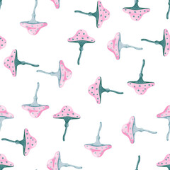 Seamless pattern with fairytail mushrooms. Magical fly agaric wallpaper.