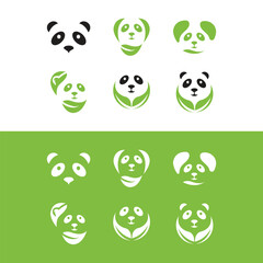 panda leaf logo design,panda logo template,Cute panda face,Love panda logo. cute Panda Logo design vector template. animal, asia, bamboo, heart, character, china, bear, black, pet, safari.