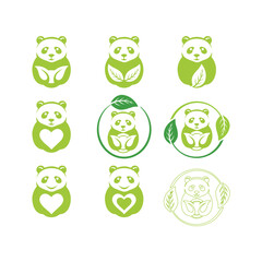 panda leaf logo design,panda logo template,Cute panda face,Love panda logo. cute Panda Logo design vector template. animal, asia, bamboo, heart, character, china, bear, black, pet, safari.