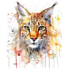 Splash watercolor lynx illustration - generative AI, AI generated