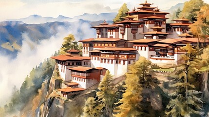 Bhutan water color, generative ai