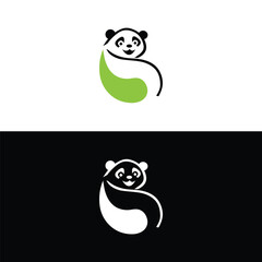 panda leaf logo design,panda logo template,Cute panda face,Love panda logo. cute Panda Logo design vector template. animal, asia, bamboo, heart, character, china, bear, black, pet, safari.