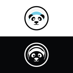 panda leaf logo design,panda logo template,Cute panda face,Love panda logo. cute Panda Logo design vector template. animal, asia, bamboo, heart, character, china, bear, black, pet, safari.