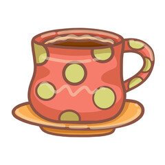 Set of various cups with tea or coffee. 