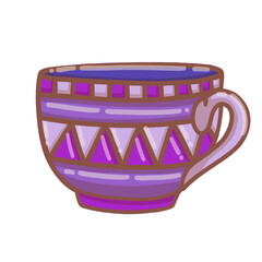 Set of various cups with tea or coffee. 