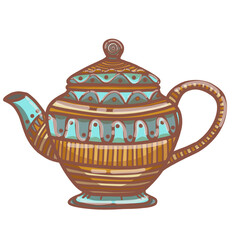 Set of various cups with tea or coffee. 