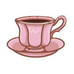 Set of various cups with tea or coffee. 