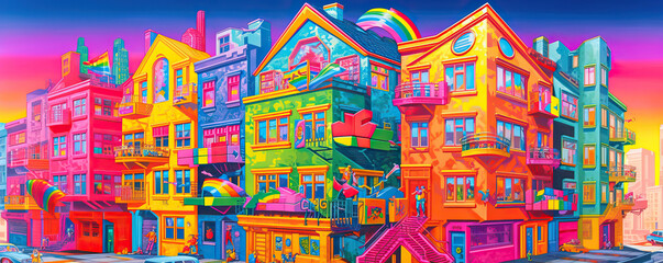 Colorful fantasy building illustration, fantasy color style, concept scene illustration,close up of a background