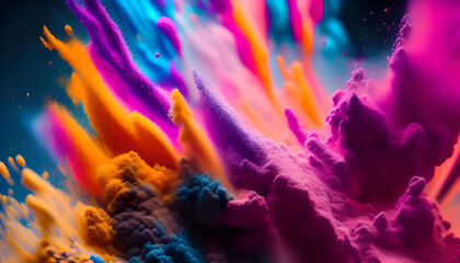 Obraz na płótnie Canvas Chromatic Color Explosion Background Template. An Energetic Illustration of Colorful Powders Exploding. Generative AI.