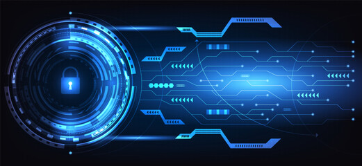 abstract technology padlock Hi-tech futuristic cyber security key and electronic circuit dark blue background vector illustration