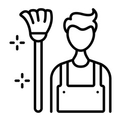 manservant with broom concept,  sweeper or janitor vector icon design, Housekeeping symbol, Home cleaning sign, Professional cleaners equipment stock illustration