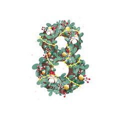Christmas wreaths are used to form the numbers 0-9.