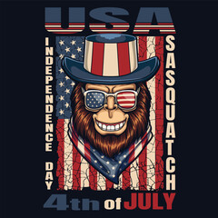 Bigfoot happy 4th of july america flag vector illustration