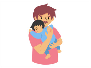 Hand drawn Father holding baby illustration